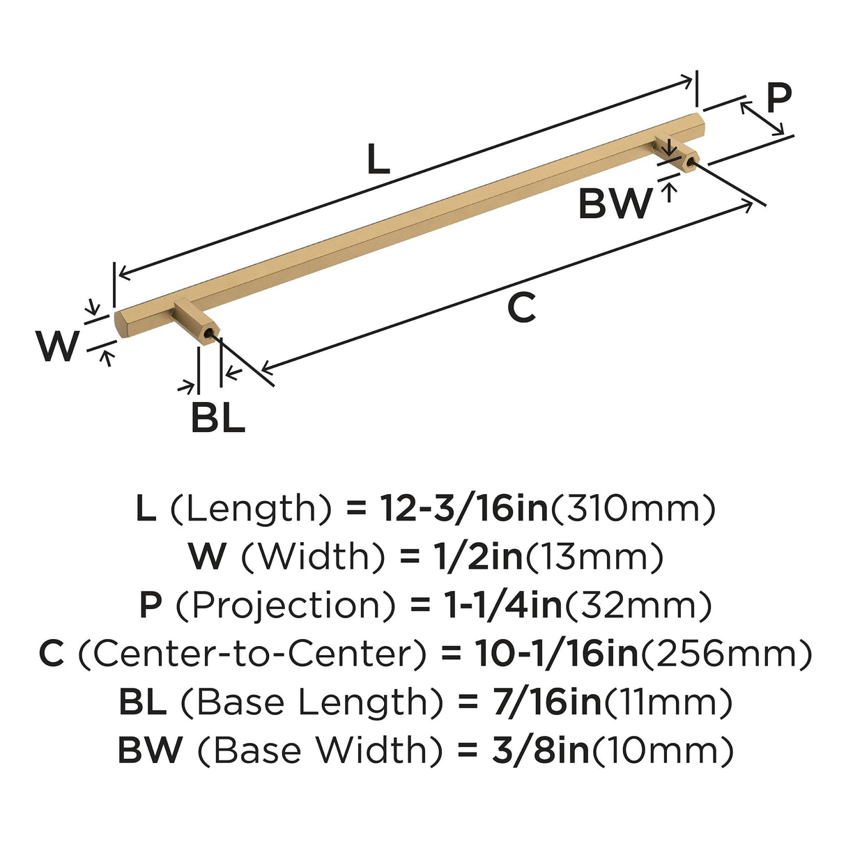 Amerock Cabinet Pull Champagne Bronze 10-1/16 inch (256 mm) Center-to-Center Caliber 1 Pack Drawer Pull Cabinet Handle Cabinet Hardware