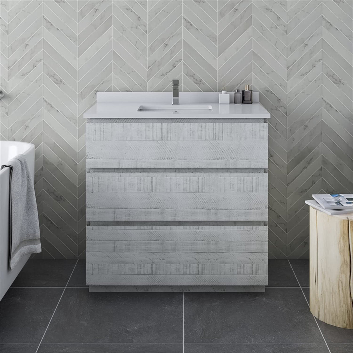 Fresca FCB3136RWH-FC Fresca Formosa 35" Floor Standing Modern Bathroom Cabinet in Rustic White