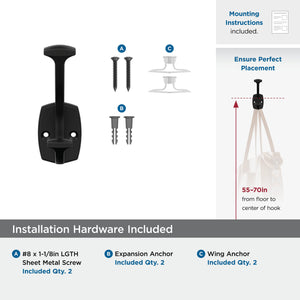 Amerock H37001MB Vicinity Double Prong Decorative Wall Hook Matte Black Hook for Coats, Hats, Backpacks, Bags Hooks for Bathroom, Bedroom, Closet, Entryway, Laundry Room, Office