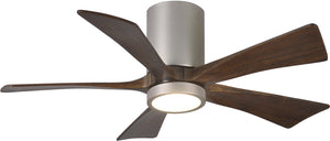 Matthews Fan IR5HLK-BN-WA-42 IR5HLK five-blade flush mount paddle fan in Brushed Nickel finish with 42” solid walnut tone blades and integrated LED light kit.
