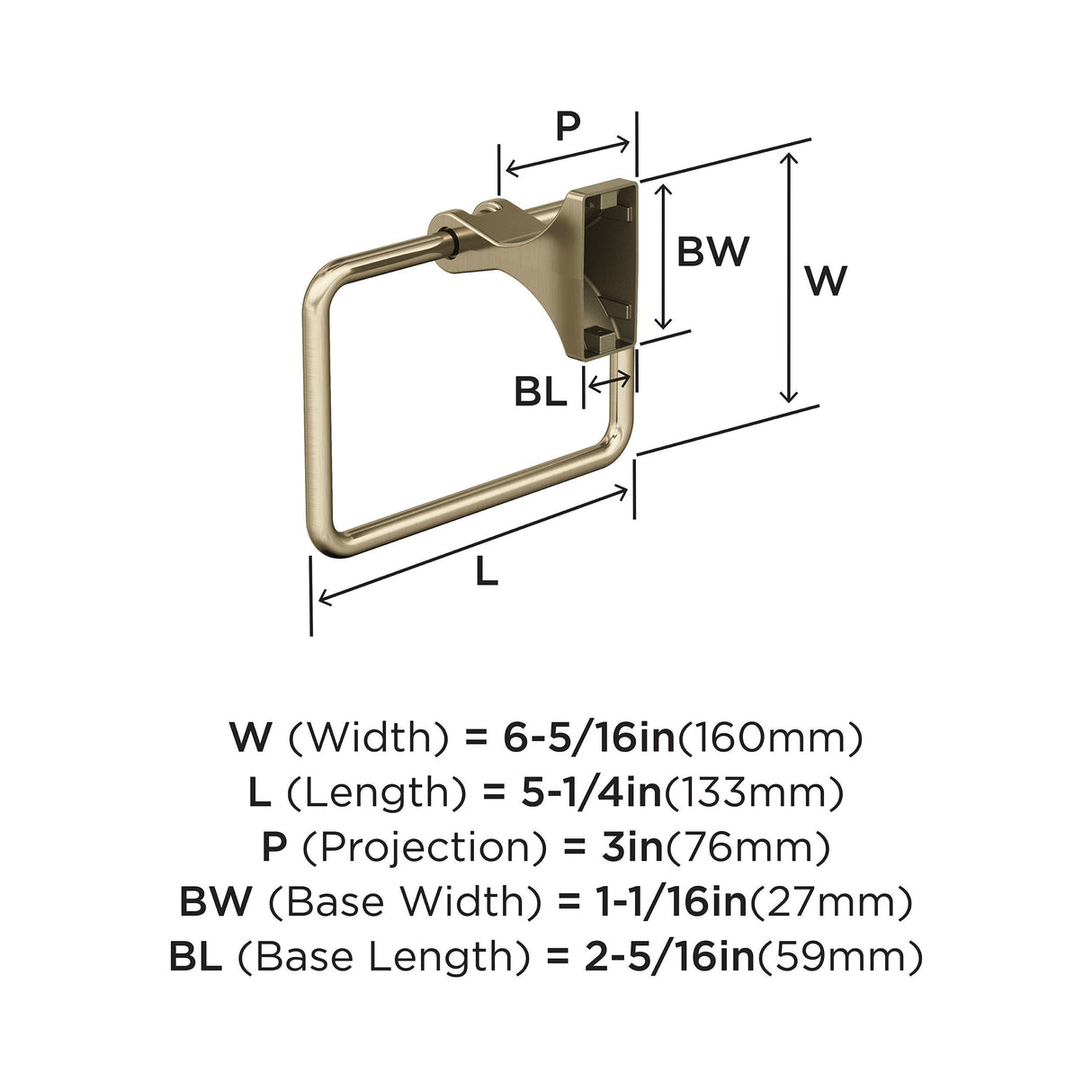 Amerock BH36052BBZ Golden Champagne Towel Ring 5-1/4 in (133 mm) Length Towel Holder Davenport Hand Towel Holder for Bathroom Wall Small Kitchen Towel Holder Bath Accessories