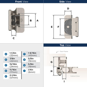 Amerock Double Demountable Cabinet Hinge 1/4 inch (6 mm) Overlay Hinge Satin Nickel (Pack of 2) Self-Closing Hinge Cabinet Door Hinge