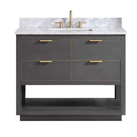 Avanity Allie 43 in. Vanity Combo in Twilight Gray with Gold Trim and Carrara White Marble Top 