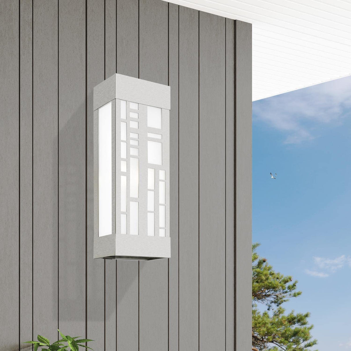 Livex Lighting 22972-91 Malmo - 2 Light Outdoor ADA Wall Sconce in Modern Style-17 Inches Tall and 6 Inches Wide, Finish Color: Brushed Nickel