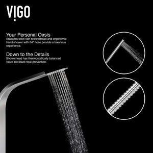 VIGO VG08005 Brielle 2.75" -6.38" W -70.5" H Shower Massage Panel 6 -Jet High Pressure Shower System with Thermostatic, Volume, Dual Function Control Type, Brass Hardware in Stainless Steel Finish