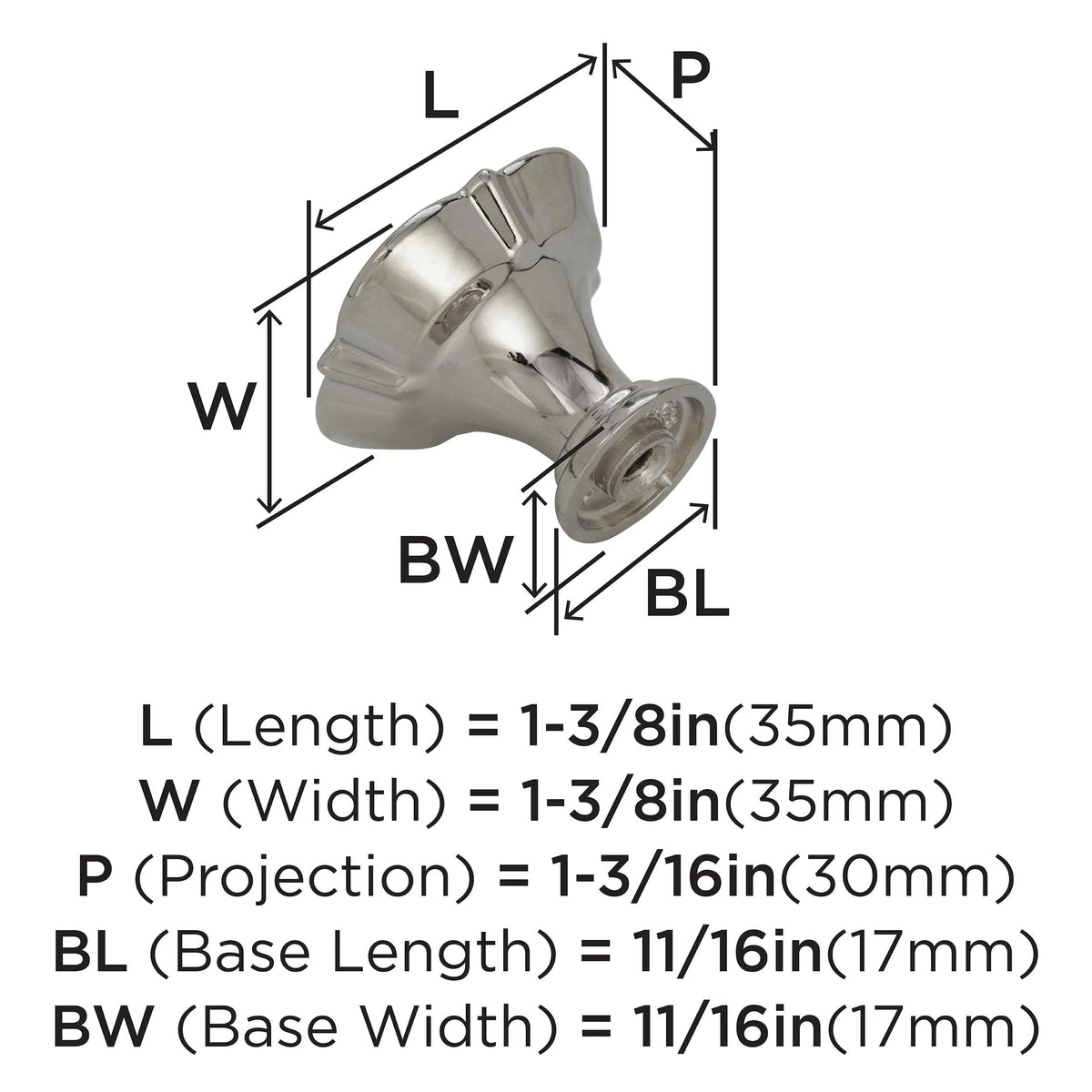Amerock Cabinet Knob Polished Nickel 1-3/8 inch (35 mm) Diameter Grace Revitalize 1 Pack Drawer Knob Cabinet Hardware