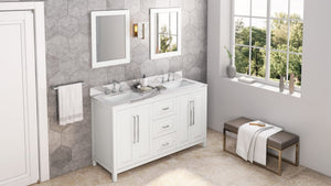 Jeffrey Alexander VKITCAD60WHBOR 60" White Cade Vanity, double bowl, Boulder Cultured Marble Vanity Top, undermount rectangle bowl