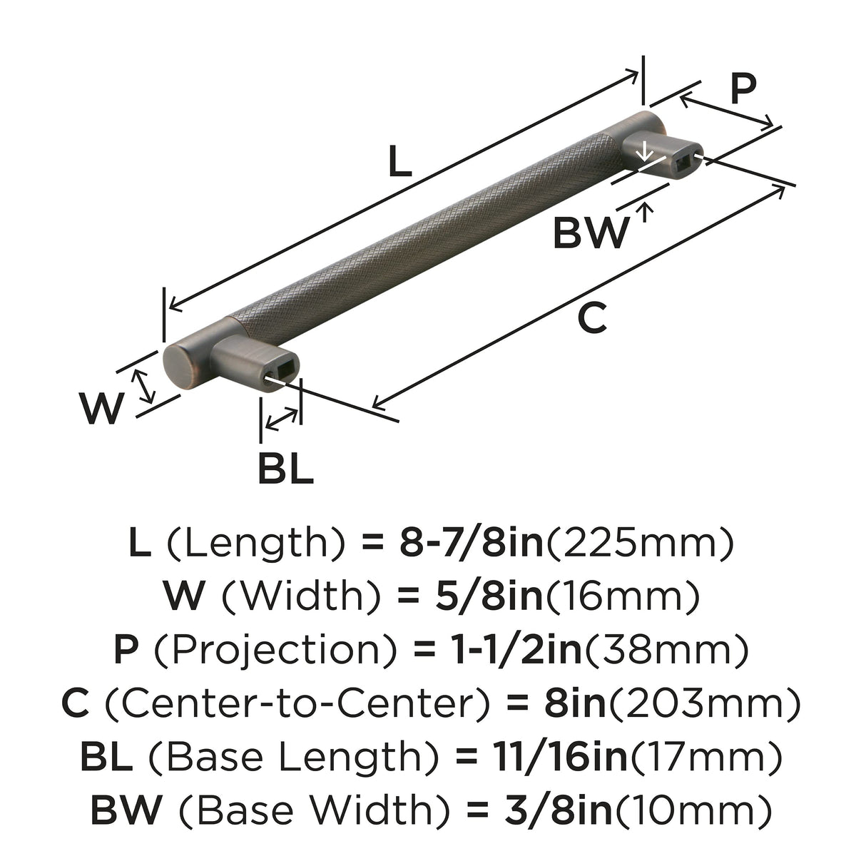 Amerock Kitchen Cabinet Pull Oil Rubbed Bronze 8 in (203 mm) Center-to-Center Bronx 1 Pack Furniture Hardware Cabinet Handle Bathroom Drawer Pull
