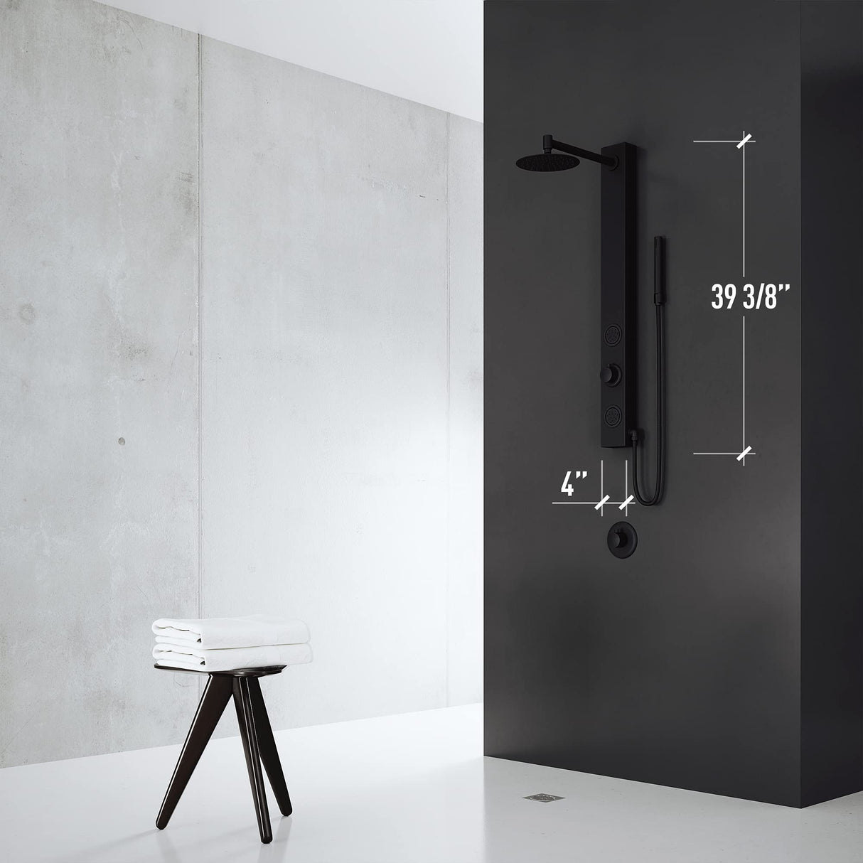 VIGO 20" W x 39" H Gardenia 2-Jet Matte Black Shower Panel, Thermostatic, Volume, Dual Function Control Type and Handheld Showerhead - VG08016MB