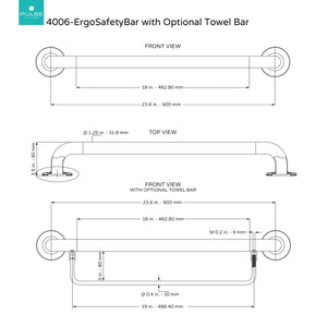 PULSE Showerspas 4006-SSP ErgoSafetyBar, ADA Compliant Steel Grab Bar, Polished Stainless