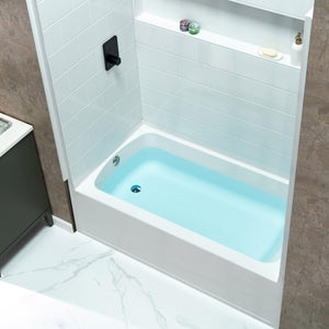 New England Home Goods 60” x 32” Four-Piece Direct-to-Stud Alcove Tub Surround with Left-Drain Hole Soaking Bathtub Combo in White