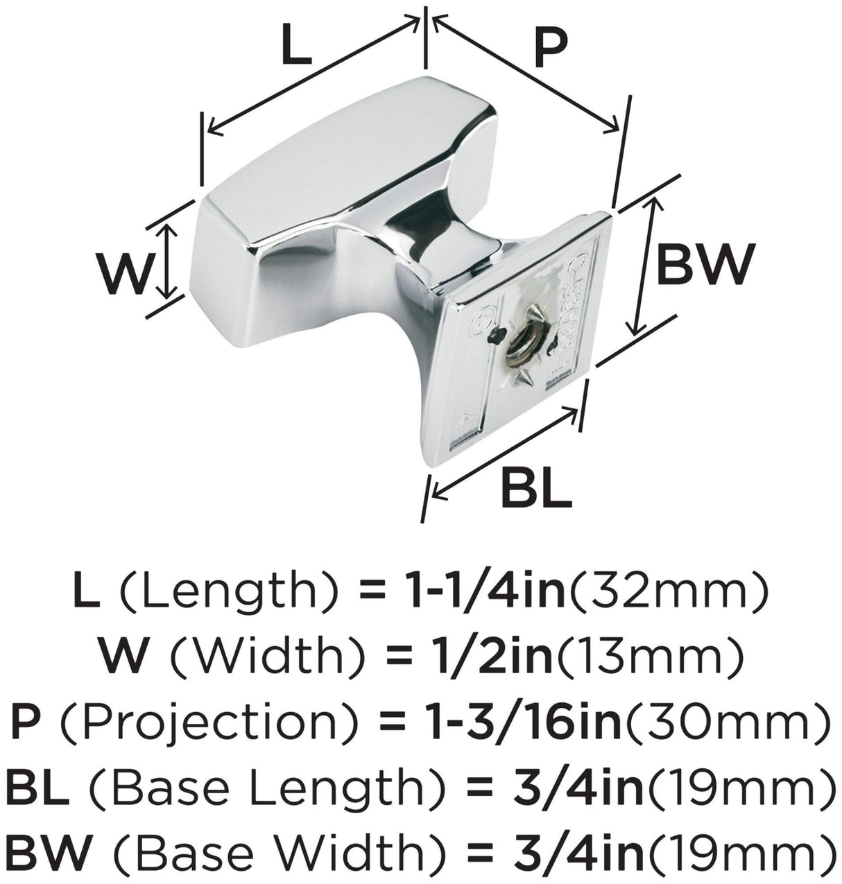 Amerock Cabinet Knob Polished Chrome 1-1/4 inch (32 mm) Length Mulholland 1 Pack Drawer Knob Cabinet Hardware