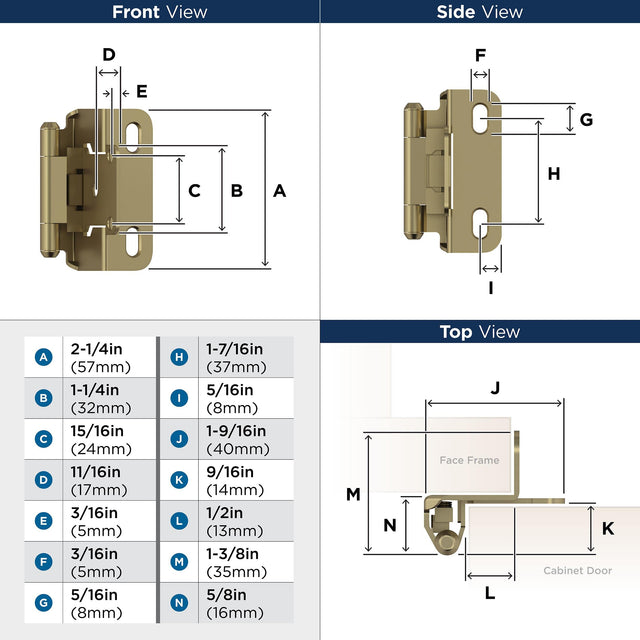 Amerock BPR7550BBZ Cabinet Hinge 1/2 in (13 mm) Overlay Self Closing Partial Wrap Golden Champagne Kitchen Cabinet Door Hinge 1 Pair/2 Pack Functional Hardware