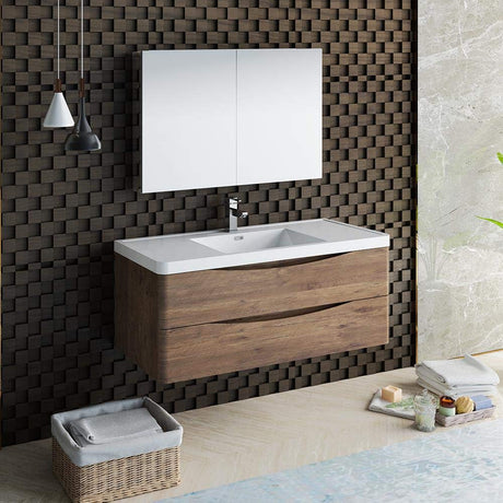 Fresca FVN9048RW Fresca Tuscany 48" Rosewood Wall Hung Modern Bathroom Vanity w/ Medicine Cabinet