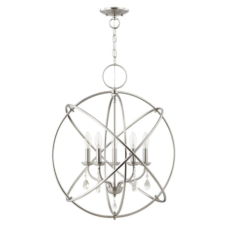 Livex Lighting 40905-91 Aria Collection Chandelier with 5 Arms and Dangling Crystals, Brushed Nickel