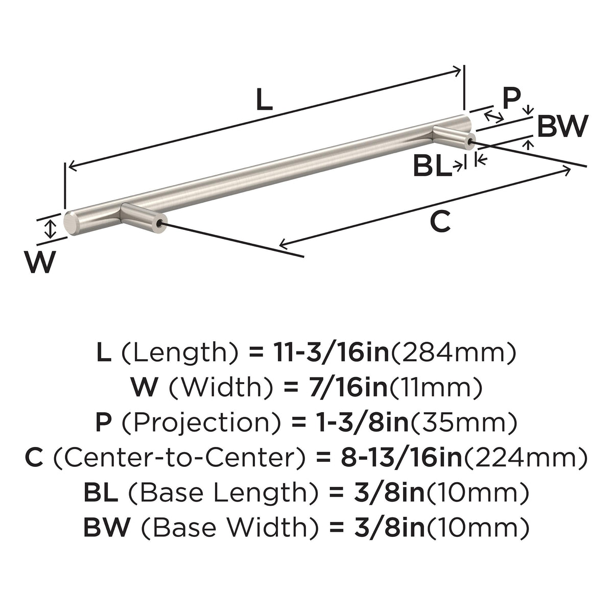 Amerock BP40521CSG9 Sterling Nickel Cabinet Pull 8-13/16 inch (224mm) Center-to-Center Cabinet Hardware Bar Pulls Furniture Hardware Drawer Pull