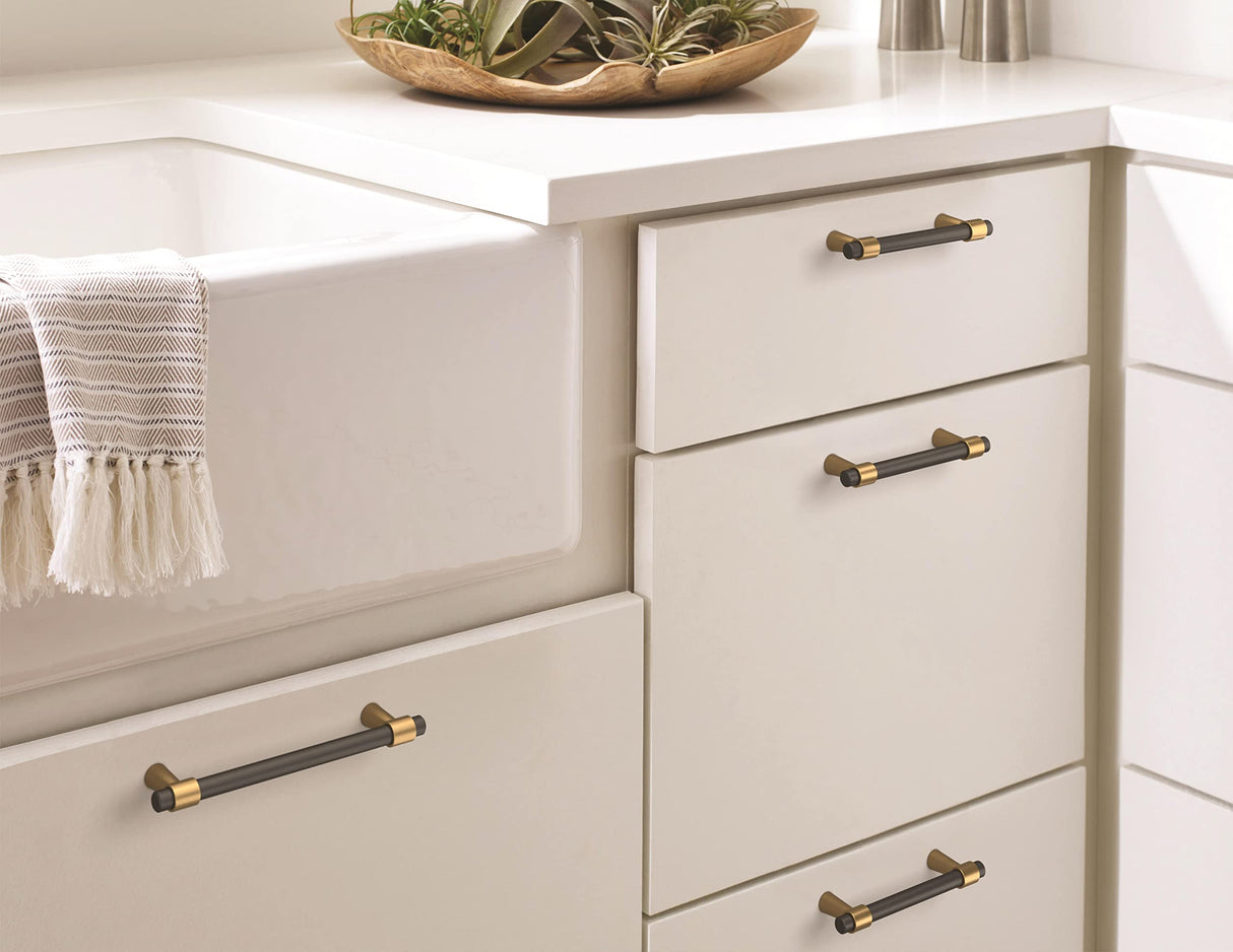 Amerock Cabinet Pull Matte Black/Champagne Bronze 3-3/4 inch (96 mm) Center-to-Center Mergence 1 Pack Drawer Pull Cabinet Handle Cabinet Hardware