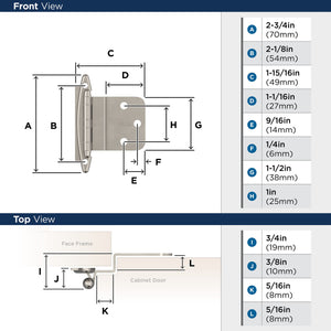 Amerock Cabinet Hinge 3/8 inch (10 mm) Inset Hinge Satin Nickel 2 Pack Non Self-Closing Hinge Face Mount Hinge Cabinet Door Hinge, 2.75 x 2 x 0.69 inches