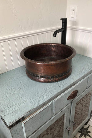 Premier Copper Products VRT15DB 15-Inch Round Vessel Tub Hammered Copper Sink