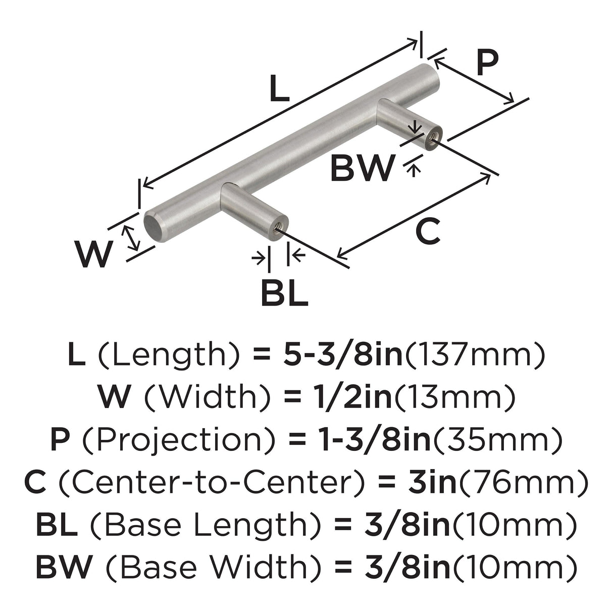 Amerock Cabinet Pull Stainless Steel 3 inch (76 mm) Center to Center Bar Pulls 1 Pack Drawer Pull Drawer Handle Cabinet Hardware