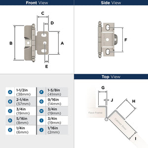 Amerock Cabinet Hinge 3/4 inch (19 mm) Door Thickness Hinge Satin Nickel 1 Pack Non Self-Closing Hinge Full Wrap Hinge Cabinet Door Hinge