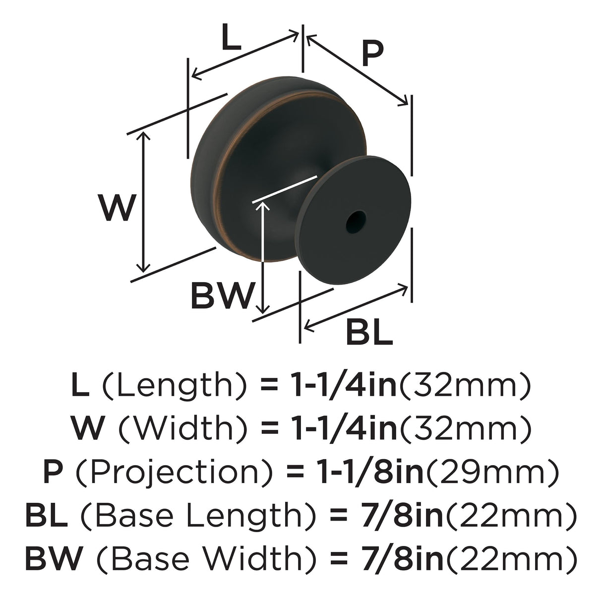 Amerock Cabinet Knob Oil Rubbed Bronze 1-1/4 inch (32 mm) Diameter Renown 1 Pack Drawer Knob Cabinet Hardware