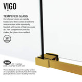 VIGO Adjustable 48-52" W x 74" H Elan Frameless Sliding Shower Door with Clear Tempered Glass, Reversible Handle in Matte Brushed Gold