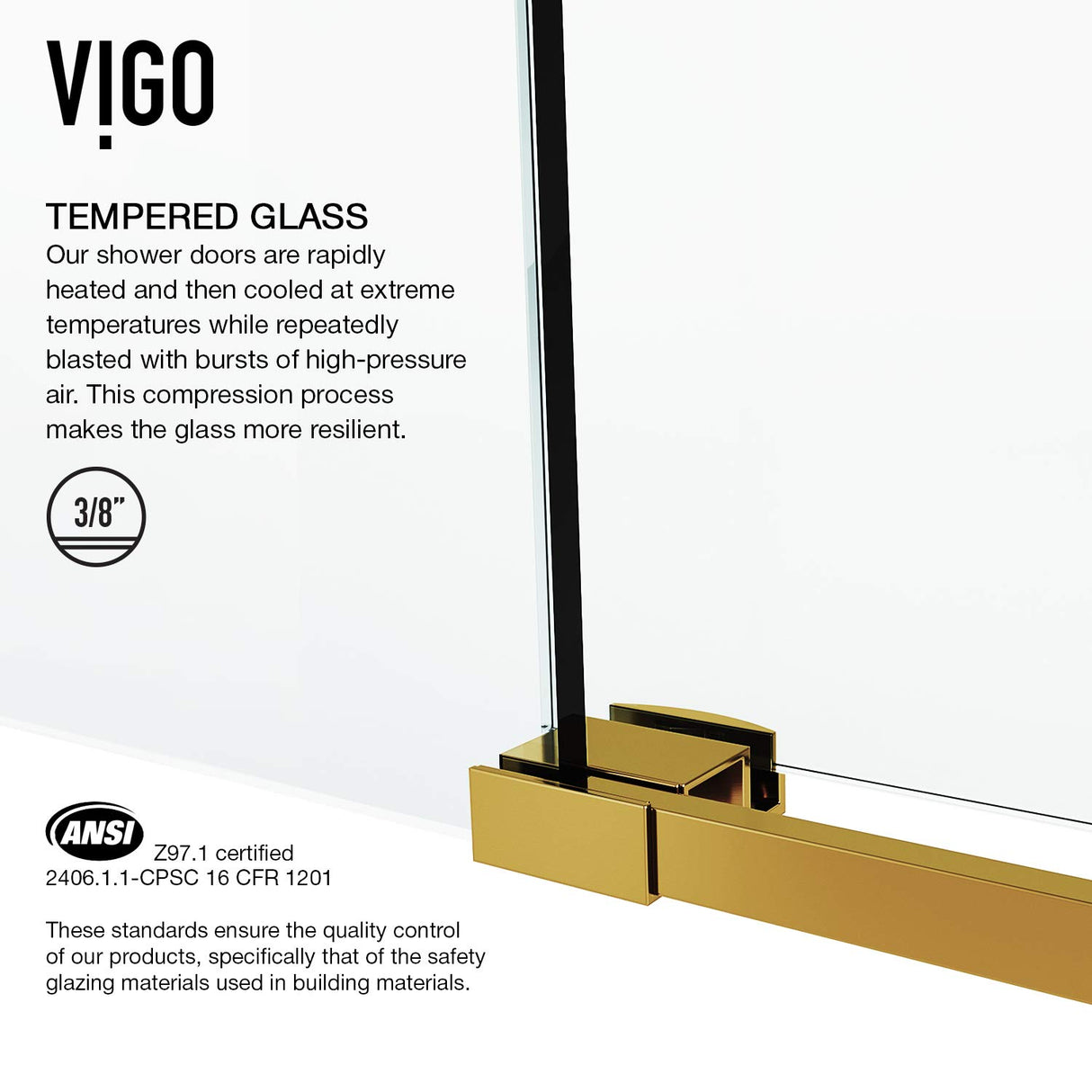 VIGO Adjustable 64-68" W x 74" H Elan Frameless Sliding Shower Door with Clear Tempered Glass, Reversible Handle in Matte Brushed Gold