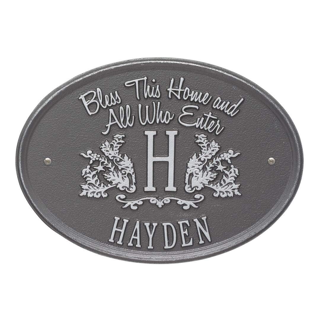 Whitehall 2823PS - Bless This Home Monogram Oval Plaque, Standard Wall 1-line