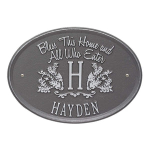 Whitehall 2823PS - Bless This Home Monogram Oval Plaque, Standard Wall 1-line
