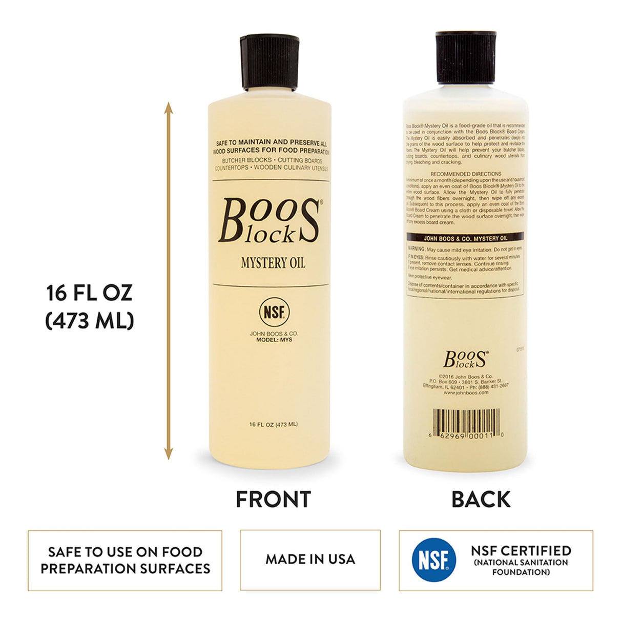 John Boos MYS2APP 2 Piece Cutting Charcuterie Board Care & Maintenance Set with 32 Oz Food Safe Mystery Oil Bottles and Applicator, Wooden Kitchen Essentials MYS OIL 16OZ (2) /APPLICRND