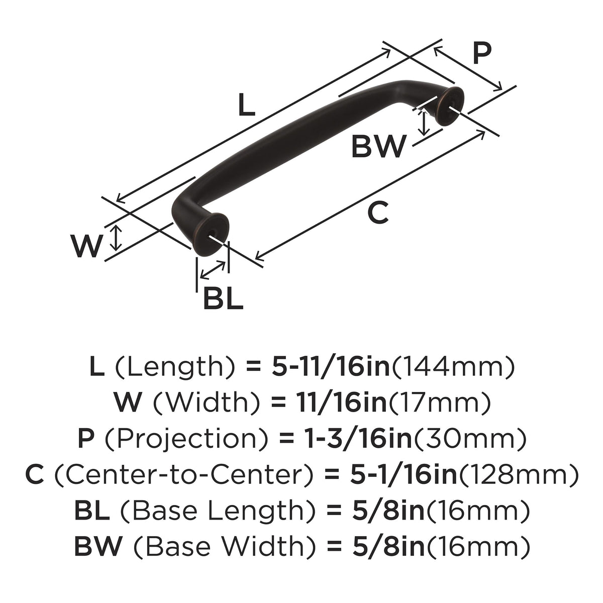 Amerock Cabinet Pull Oil Rubbed Bronze 5-1/16 inch (128 mm) Center to Center Kane 1 Pack Drawer Pull Drawer Handle Cabinet Hardware