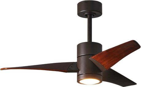 Matthews Fan SJ-TB-WN-42 Super Janet three-blade ceiling fan in Textured Bronze finish with 42” solid walnut tone blades and dimmable LED light kit 