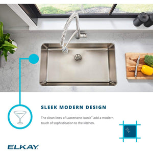 Elkay Lustertone Iconix ETRU13168PD Single Bowl Undermount Stainless Steel Sink with Perfect Drain