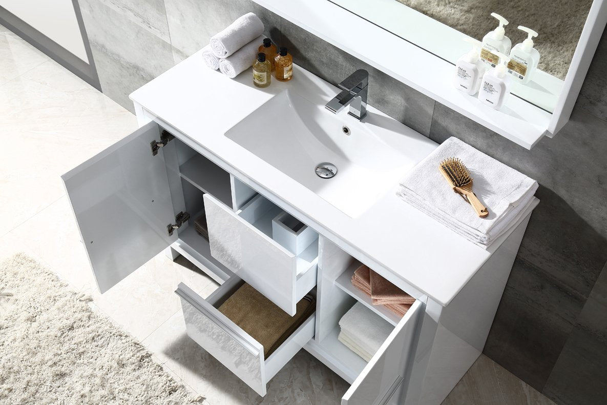 Fresca FVN8148WH Fresca Allier 48" White Modern Bathroom Vanity w/ Mirror