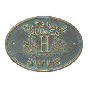 Whitehall 2823BV - Bless This Home Monogram Oval Plaque, Standard Wall 1-line
