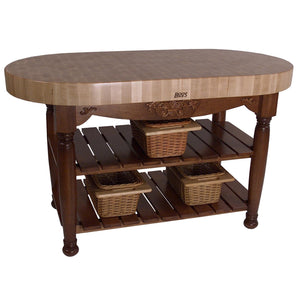 John Boos CU-HAR60-N American Heritage Natural End Grain Maple Harvest Table with 2 Shelves