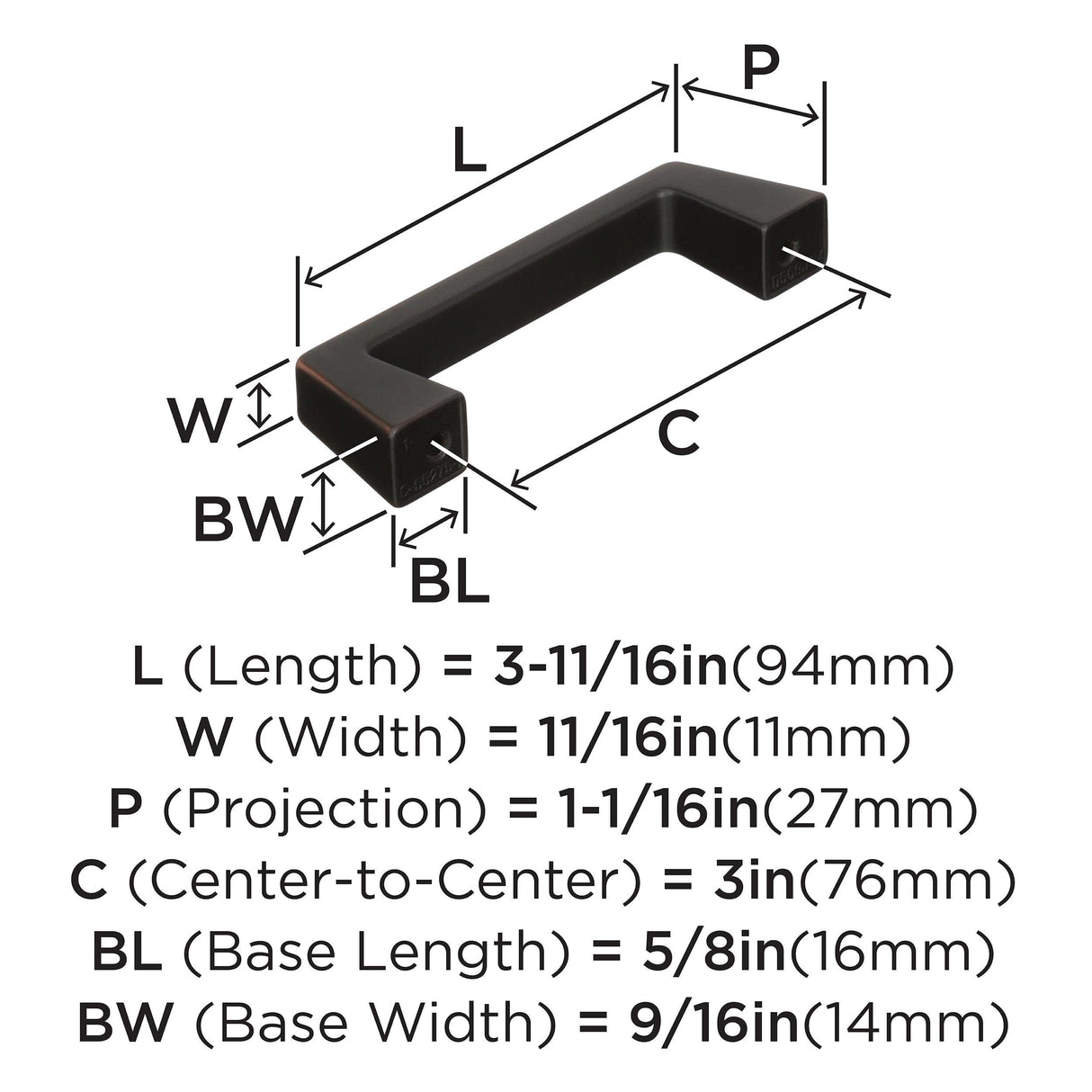 Amerock Cabinet Pull Oil Rubbed Bronze 3 inch (76 mm) Center to Center Blackrock 1 Pack Drawer Pull Drawer Handle Cabinet Hardware