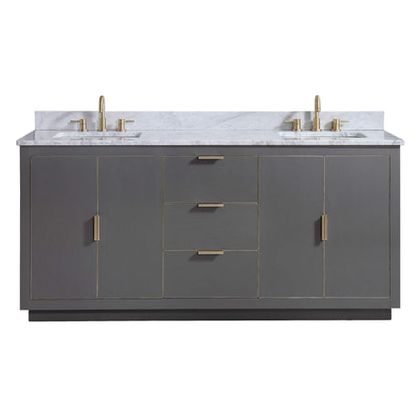 Avanity Austen 73 in. Vanity Combo in Twilight Gray with Gold Trim and Carrara White Marble Top 