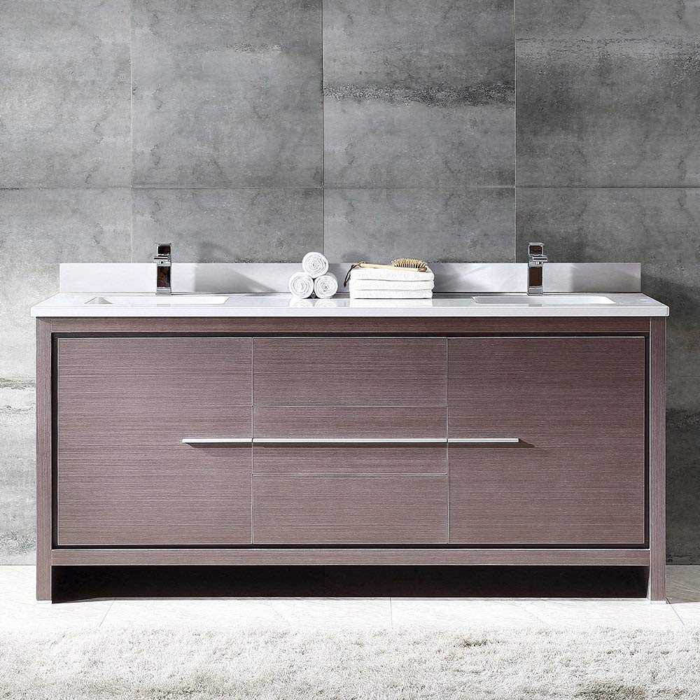 Fresca FCB8172GO-CWH-U Fresca Allier 72" Gray Oak Modern Double Sink Bathroom Cabinet w/ Top & Sinks