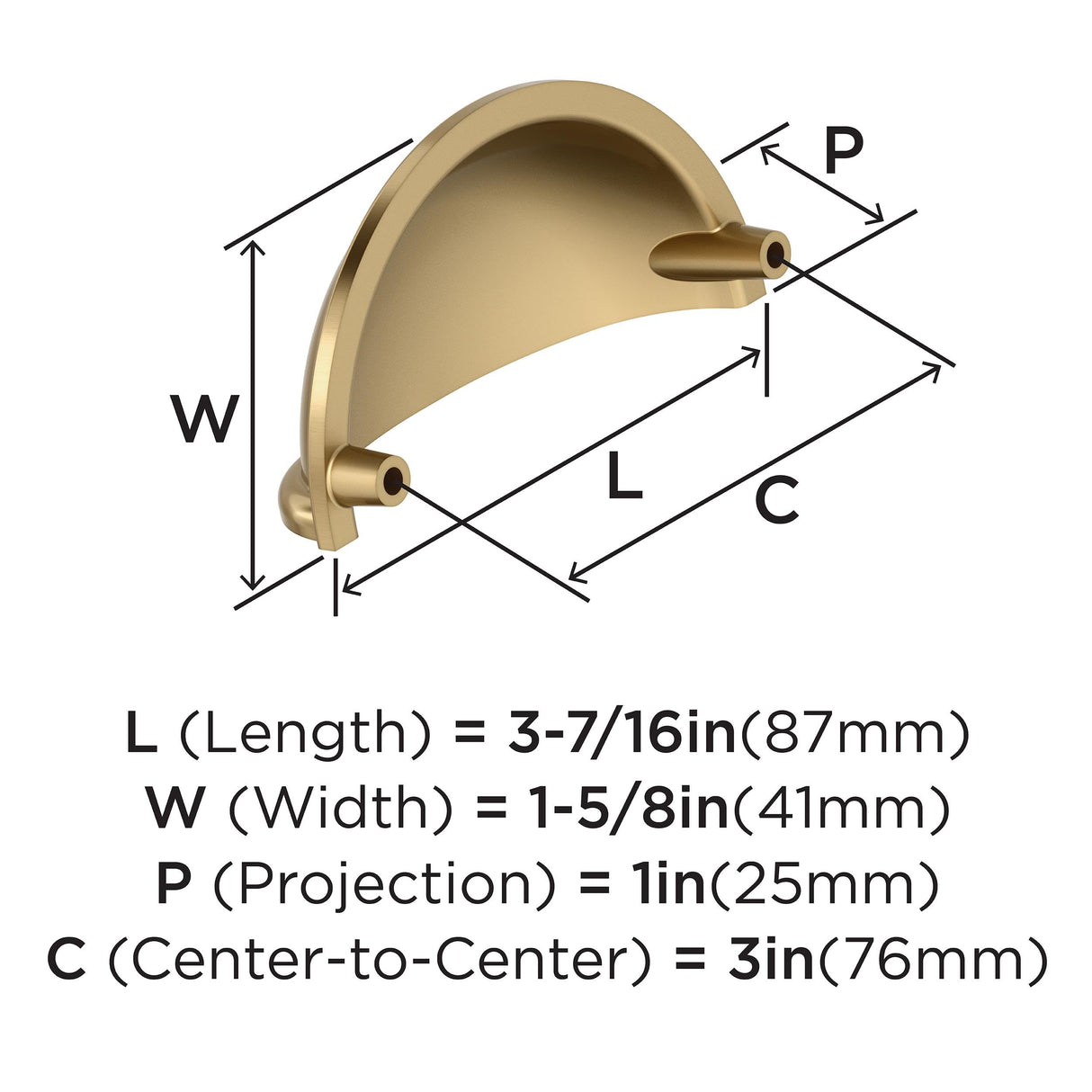 Amerock BP53010CZ Champagne Bronze Cabinet Cup Pull 3 inch (76mm) Center-to-Center Cabinet Hardware Cup Pulls Furniture Hardware Drawer Pull