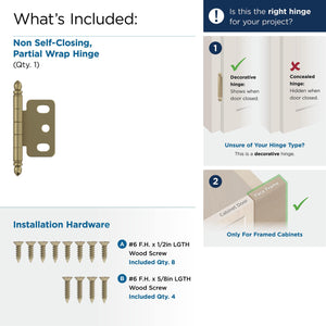 Amerock PK3180TBBBZ Cabinet Hinge 3/4 in. (19 mm) Door Thickness Full Inset Partial Wrap Ball Tip Golden Champagne Kitchen Cabinet Door Hinge Single Hinge Functional Hardware