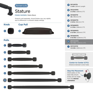 Amerock BP37400FB Matte Black Cabinet Pull 10-1/16 in (256 mm) Center-to-Center Cabinet Handle Stature Drawer Pull Kitchen Cabinet Handle Furniture Hardware