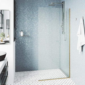 VIGO 34" W x 74" H Zenith Frameless Fixed Rectangle Shower Screen with Clear Tempered Glass, Door Handle and Stainless Steel Hardware in Matte Brushed Gold-VG6075MGCL3474