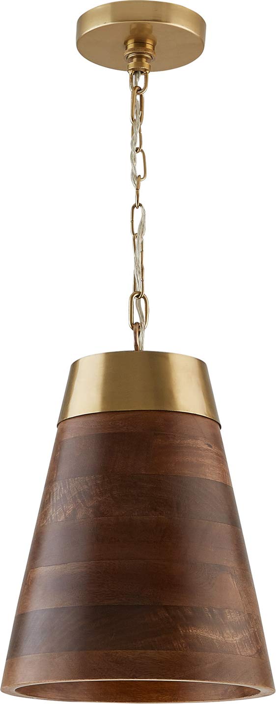 Capital Lighting 330314WR Dodd 1 Light Pendant Dark Wood and True Brass