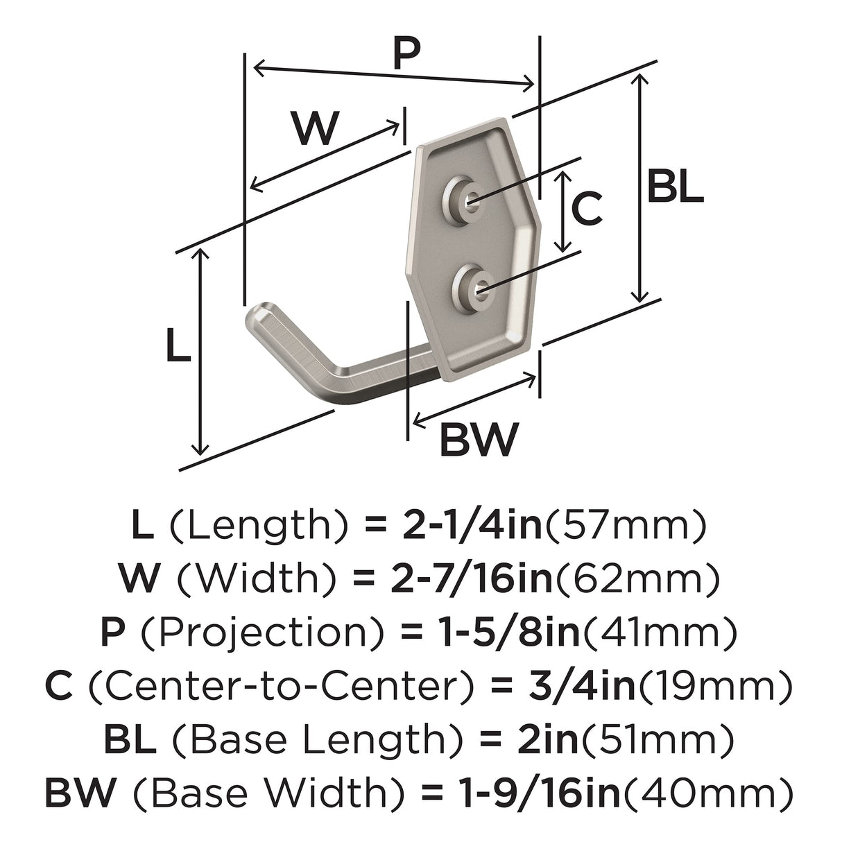 Amerock H37008G10 Benton Double Prong Decorative Wall Hook Satin Nickel Hook for Coats, Hats, Backpacks, Bags Hooks for Bathroom, Bedroom, Closet, Entryway, Laundry Room, Office