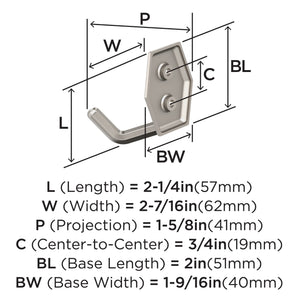 Amerock H37008G10 Benton Double Prong Decorative Wall Hook Satin Nickel Hook for Coats, Hats, Backpacks, Bags Hooks for Bathroom, Bedroom, Closet, Entryway, Laundry Room, Office