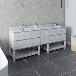 Fresca FCB31-361236RWH-FS-CWH-U Fresca Formosa 84" Floor Standing Open Bottom Double Sink Modern Bathroom Cabinet w/ Top & Sinks in Rustic White