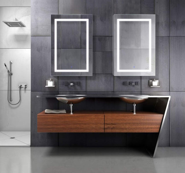 Krugg LED Medicine Cabinet 24 Inch X 36 Inch | Recessed or Surface Mount Mirror Cabinet w/Dimmer & Defogger + 3X Makeup Mirror Inside & Outlet + USB - Left Side