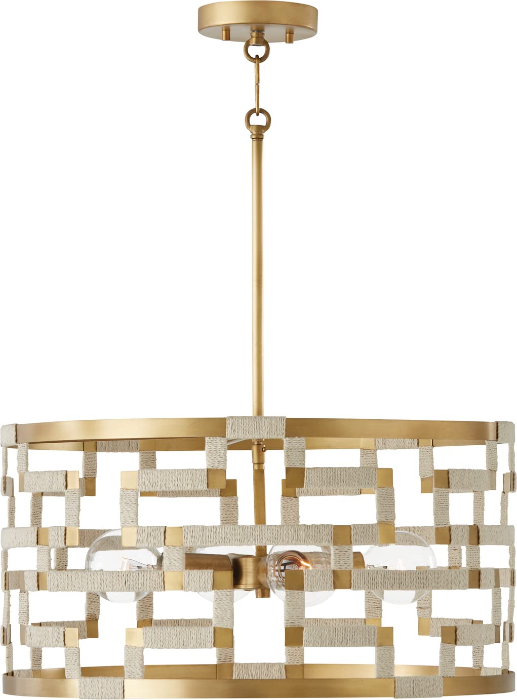 Capital Lighting 341041NL Hala 4 Light Pendant Bleached Natural Jute and Patinaed Brass